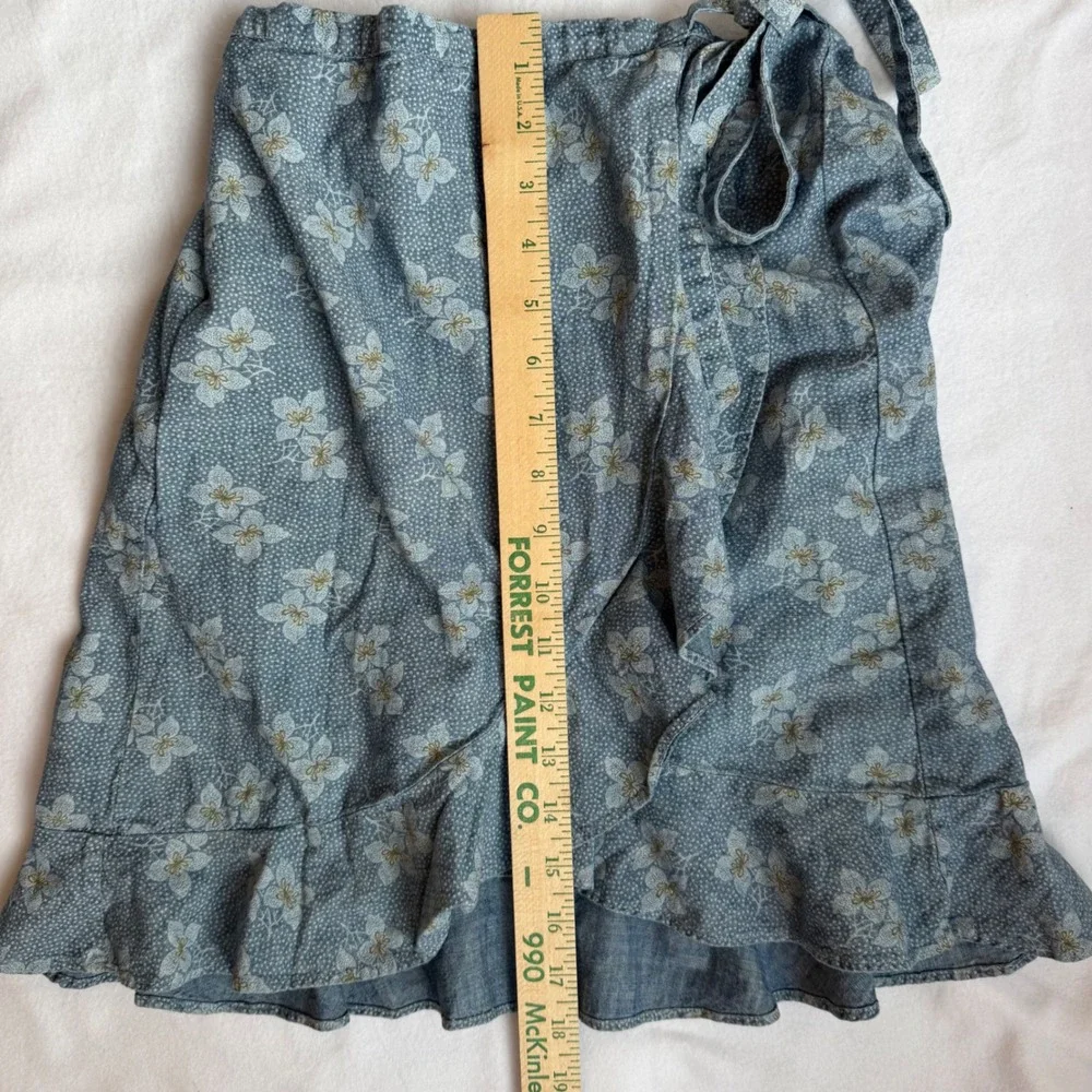 J.Crew Faux‎ Wrap Skirt Women XS Blue Floral Chambray Ruffle Mini Cottagecore